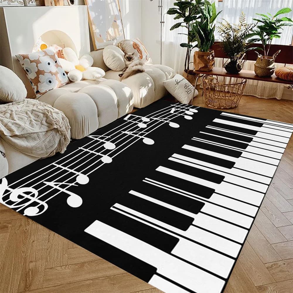 Tapis de sol antidérapant avec illustration de clavier de piano pour salon, chambre et yoga