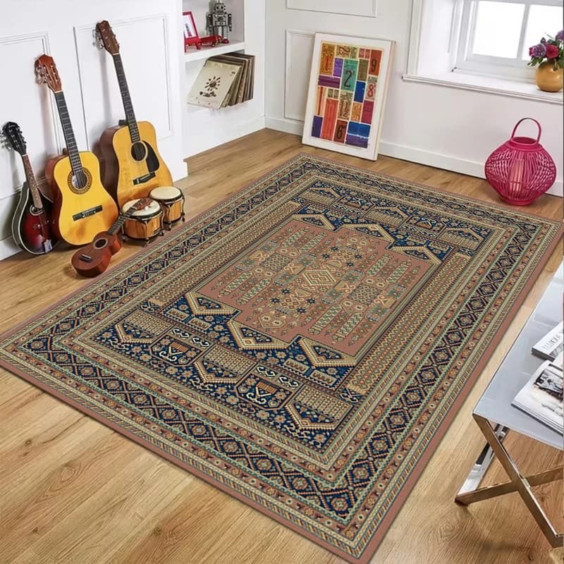 Tapis d'appoint rouge persan à motifs floraux, tapis de sol rétro antidérapant lavable, design bohèm