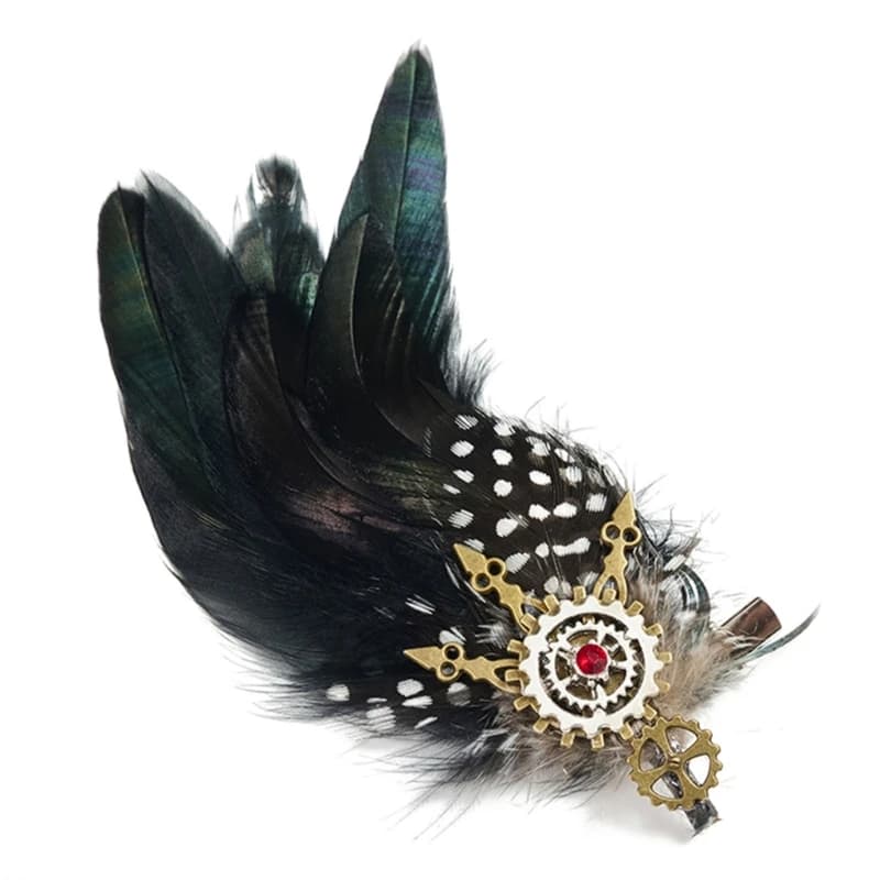Pince à cheveux broche gothique en plumes, accessoires Unique, décoration cheveux fête foncée, Y08E