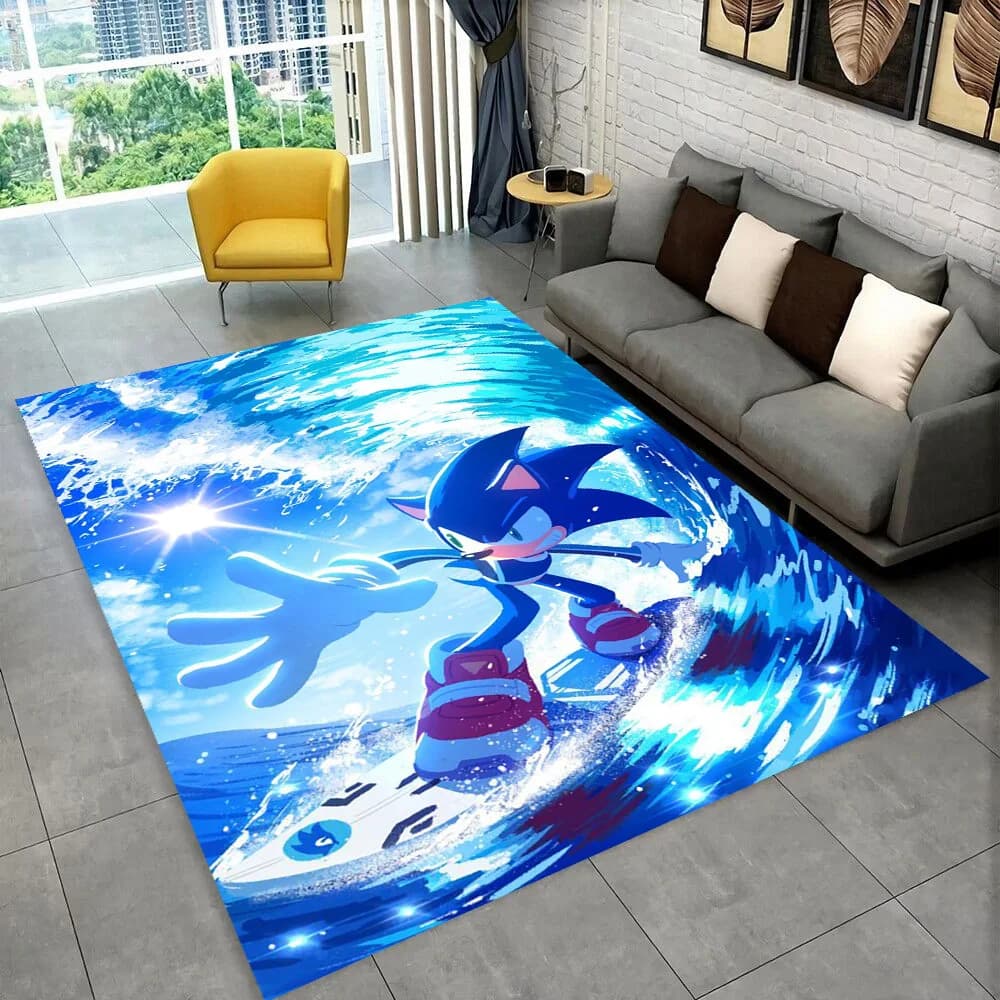 Tapis de jeu de dessin animé S-Sonic tendance pour salle de jeux, chambre à coucher, salon, canapé,