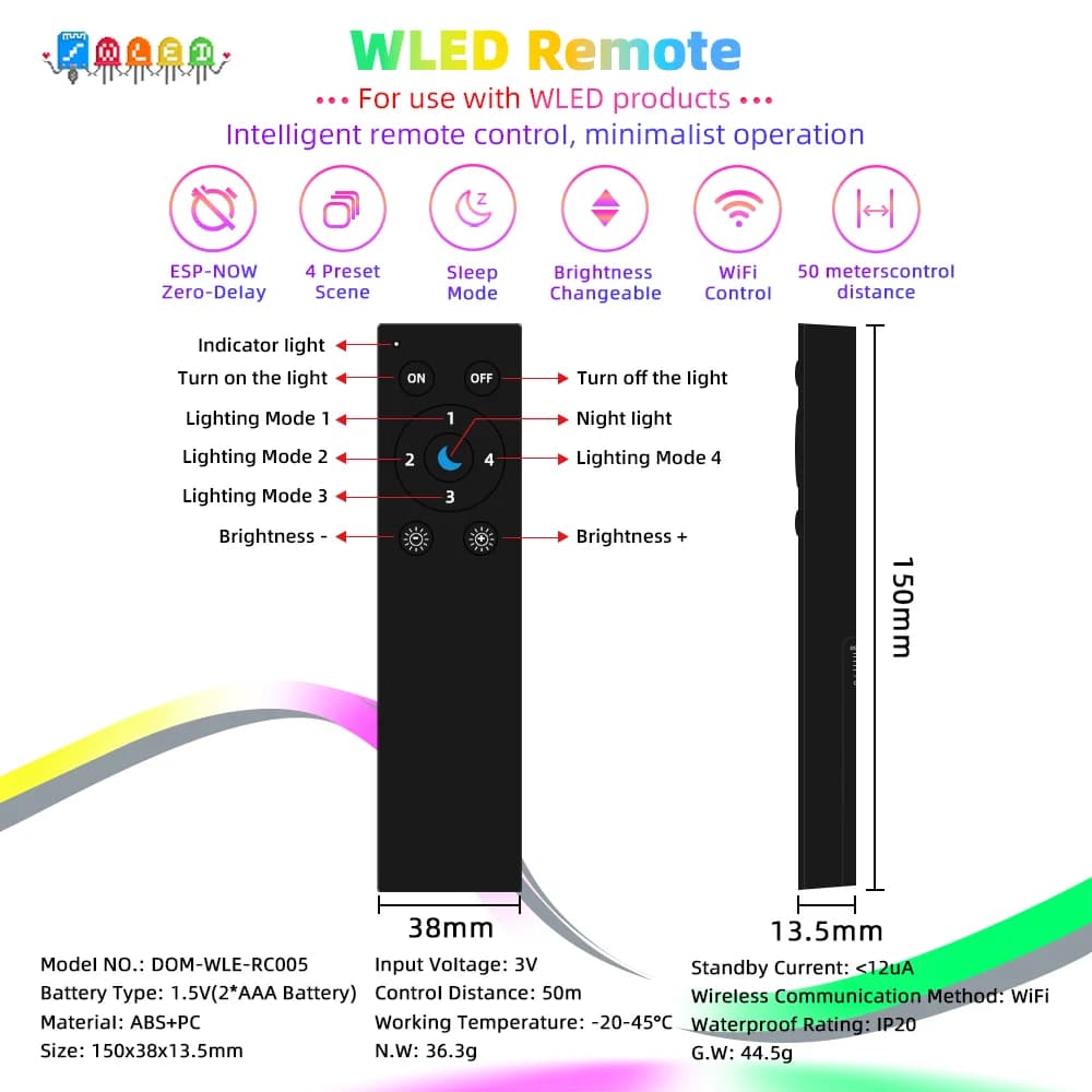 DOMRAEM – contrôleur WLED ESP32 avec micro, configuration rapide de puissance PD, double entrée 5-24