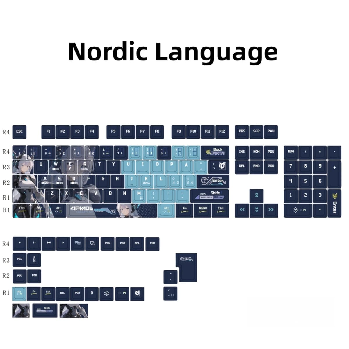 Capuchons de touches de dessin animé AZERTY, italien, espagnol, nordique, QWERTZ, PBT, profil Cherry
