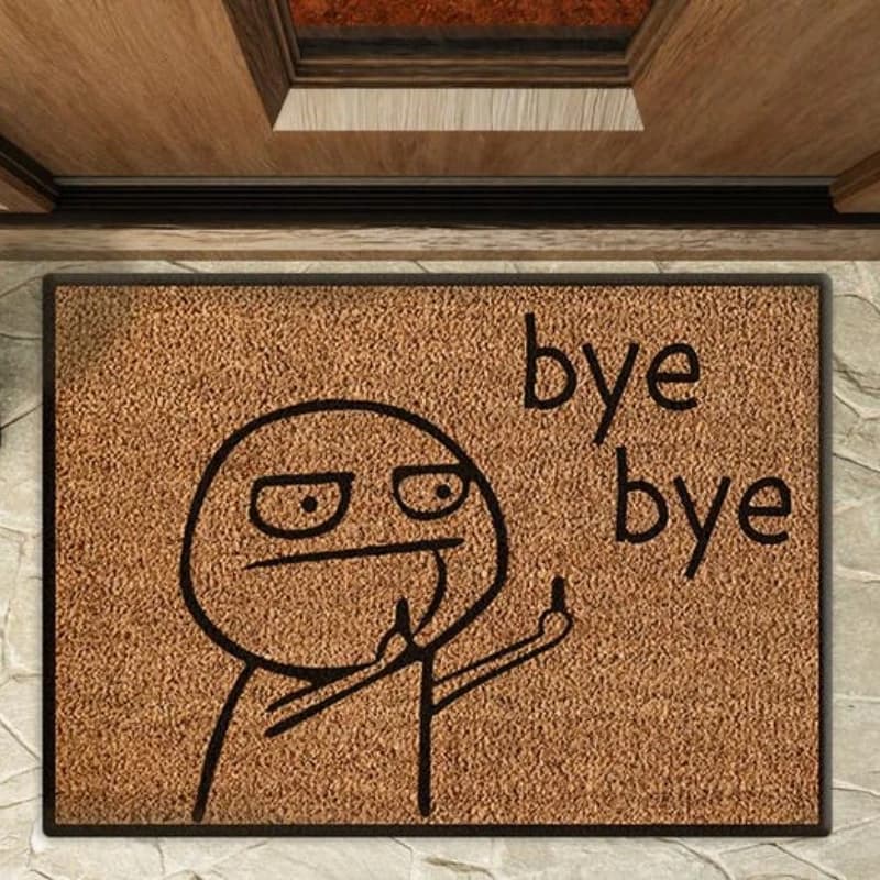 Tapis de porte personnalisé en fibre de coco avec logo et texte sur mesure, motif « Bye Bye », adapt