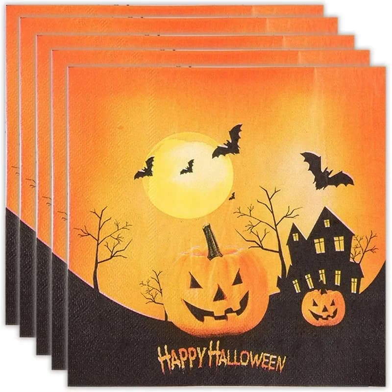 Serviettes de Table en Papier à Motif Citrouille Chauve-Souris d'Halloween, Napperons Décoratifs, 33