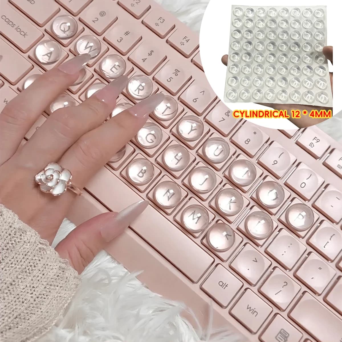 64 outils de typage d'ongles longs, capuchons de touches en silicone transparent avec autocollants 3