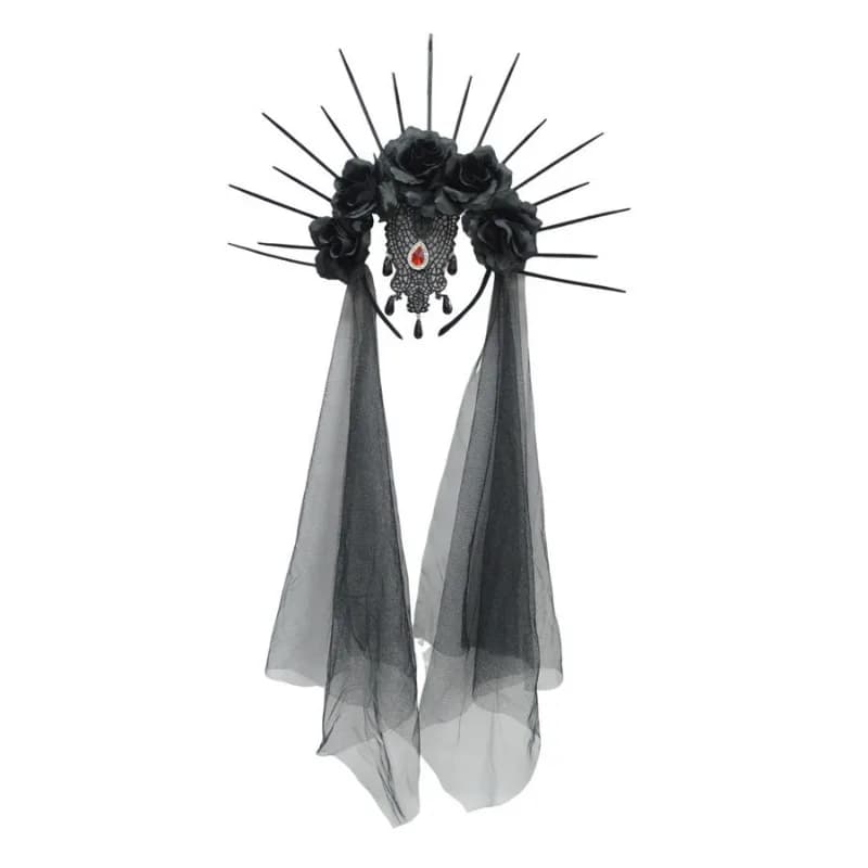 Couronne halo gothique, bandeau fleuri, voile noir. Accessoire de couronne Sunburst Spike pour dames