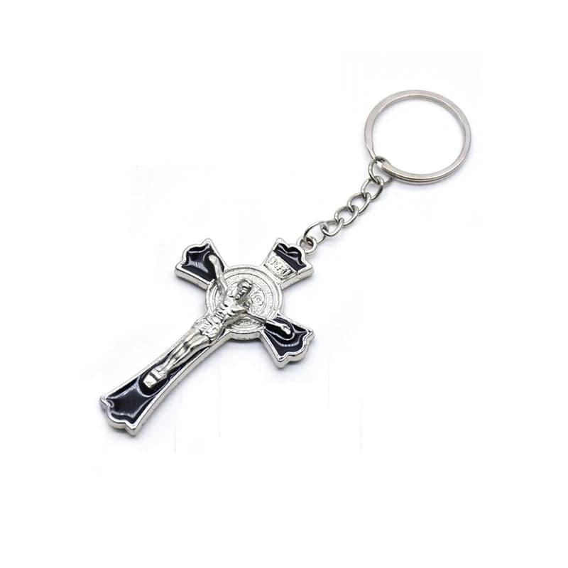 Porte-clés croix en émail chrétien rouge bleu noir pour hommes femmes