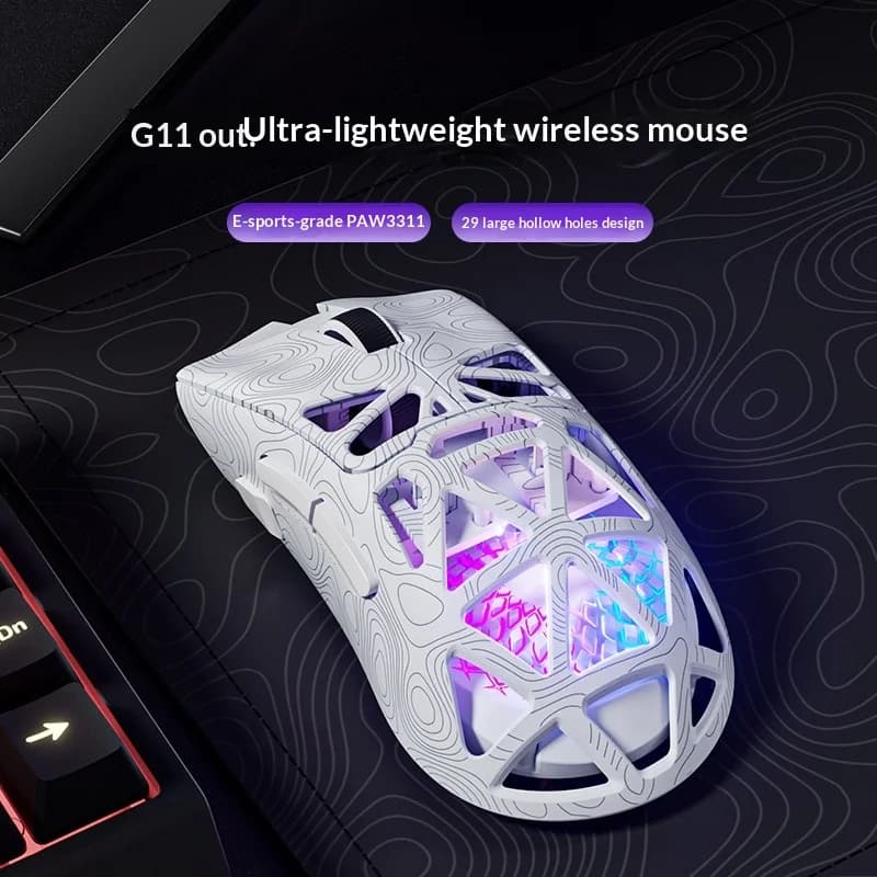 FURYCUBE G11 souris sans fil jeu Bluetooth le troisième examen simulé PAW3311 léger évider conceptio