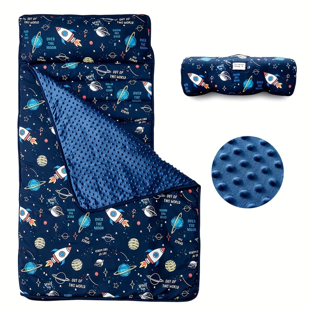 Tapis de sieste pour tout-petits, tapis de couchage enroulable avec oreiller amovible, couverture Mi