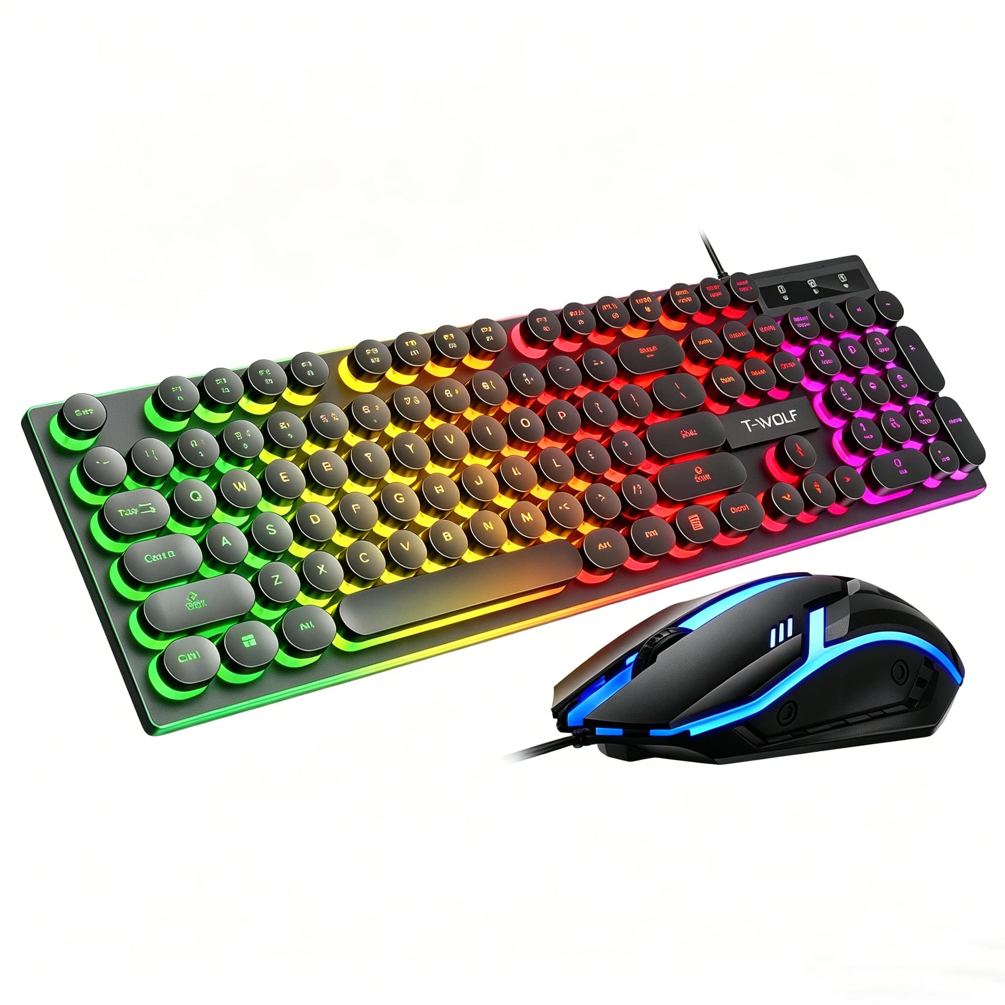 Clavier de jeu mécanique style machine à écrire, filaire, rétroéclairage RGB, touches rondes, ensemb