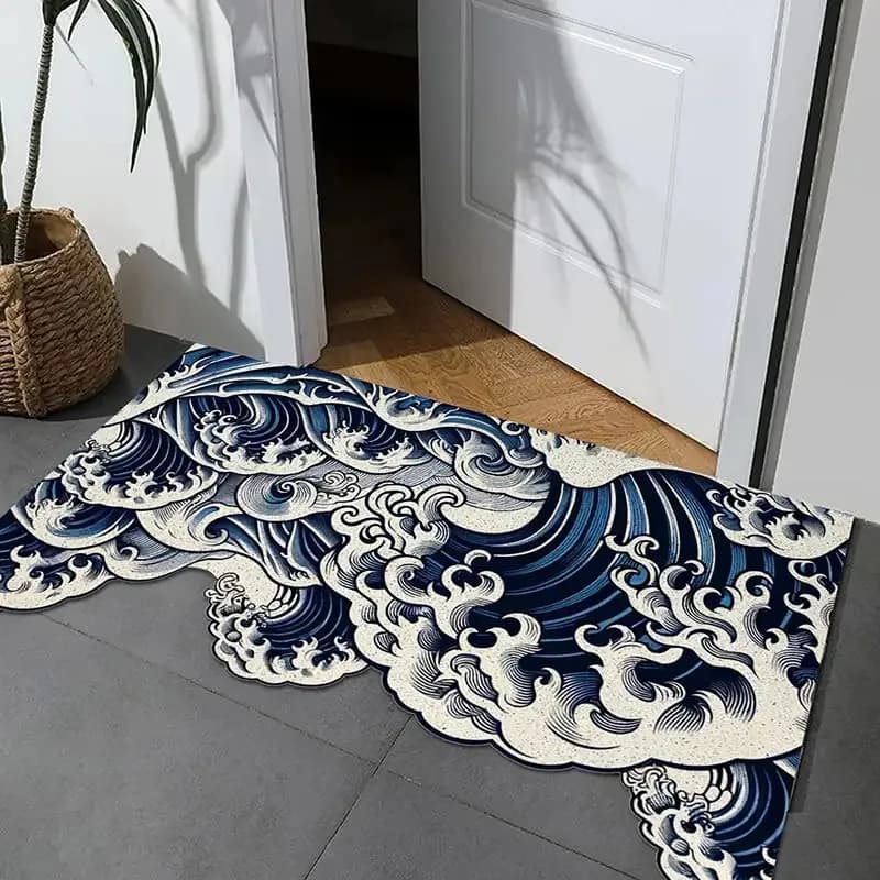 VIKAMA Tapis décoratif japonais Great Wave Art, tapis de sol antidérapant et lavable, tapis sur le t