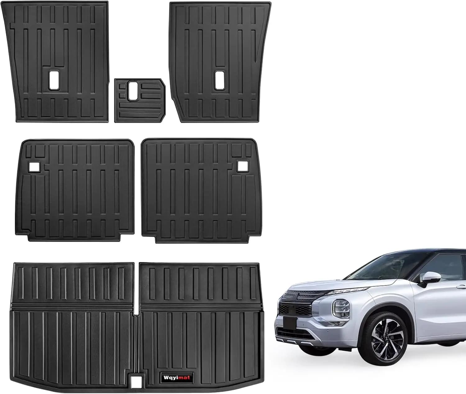 Tapis de sol pour Mitsubishi Outlander 2022-2025, jeu complet de 3 rangées en caoutchouc noir (excl.