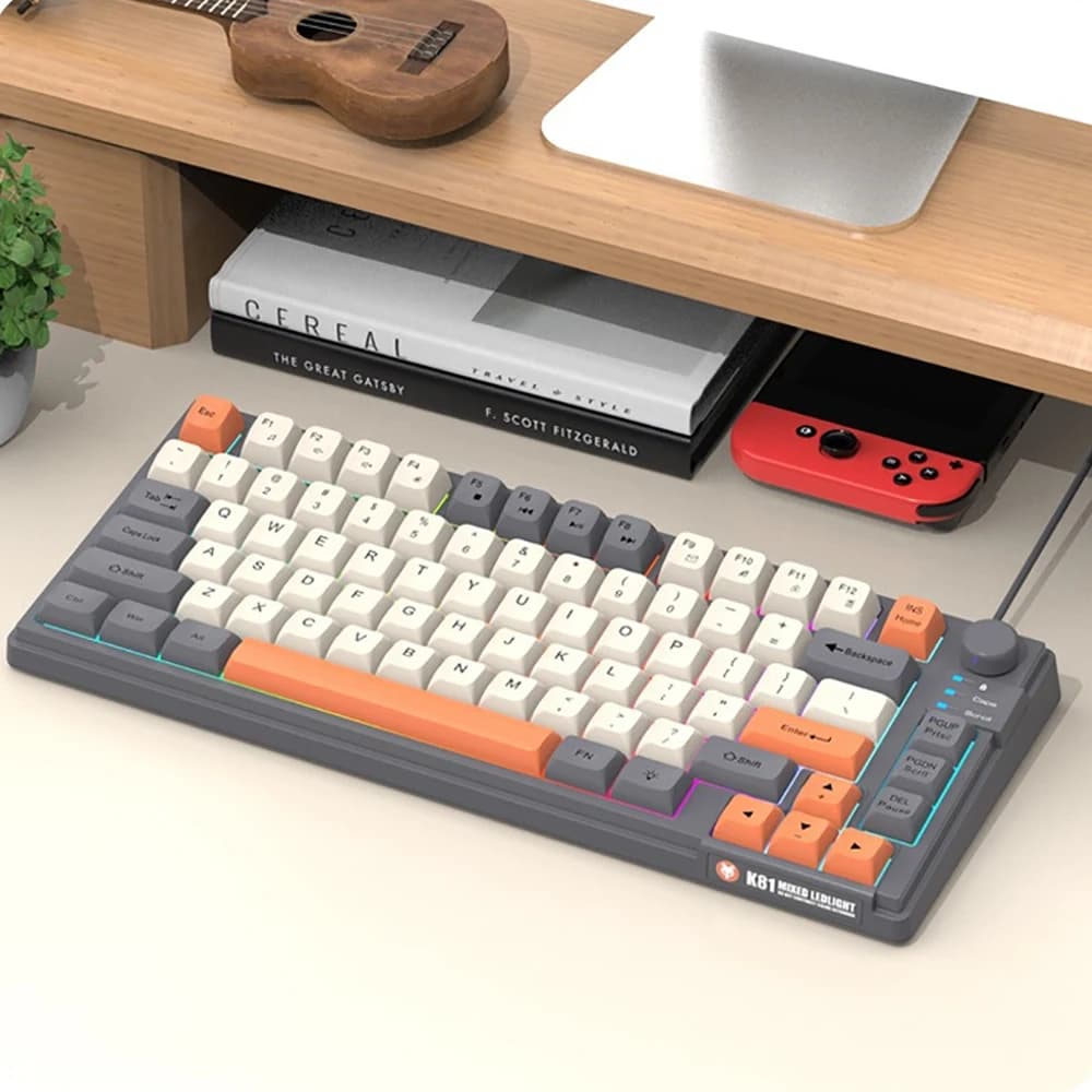 Mini clavier filaire de jeu mécanique mince USB, disposition 81 touches avec 3 capuchons de touches