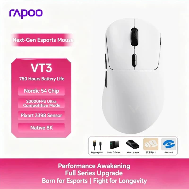 Souris sans fil VT3 / VT3 MAX E-Sports, véritable taux de réponse 8K, 53g, légère, ergonomique, macr