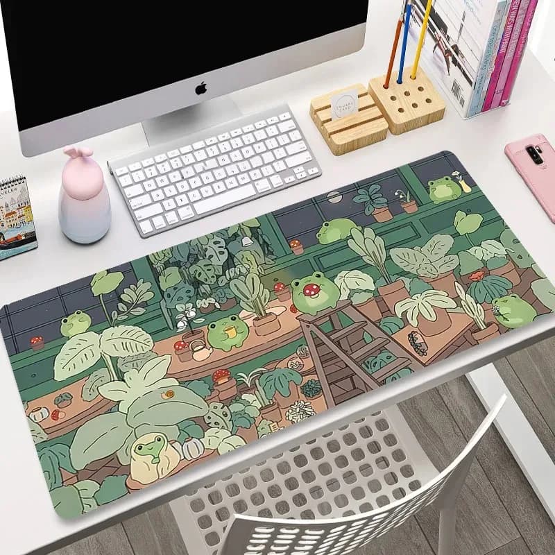 Grand tapis de souris chat vert noir, 400x900MM, XXL, pour Gamer, Table de bureau, plantes Kawaii, a