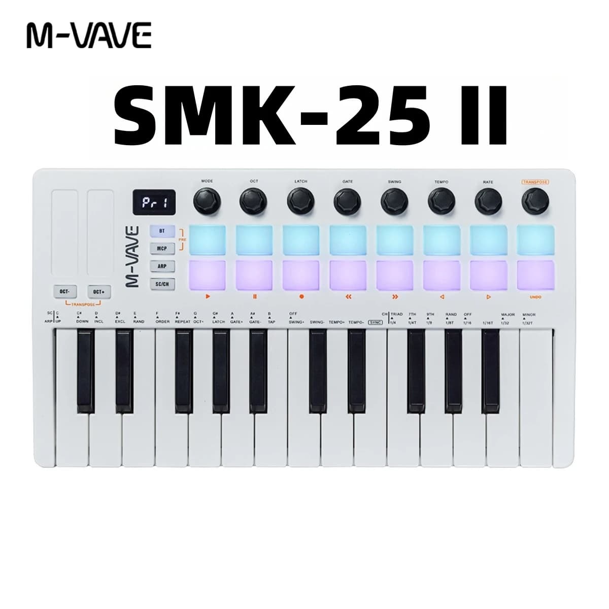 Clavier MIDI M-VAVE SMK-25 II, 25 mini touches, 16 pads de batterie RVB, 8 boutons, USB avec logicie
