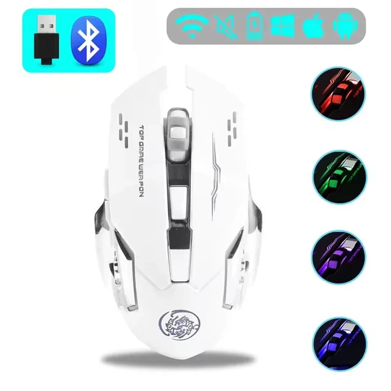 Souris de jeu sans fil Bluetooth double mode, filaire, rechargeable, clic silencieux, ergonomique, s