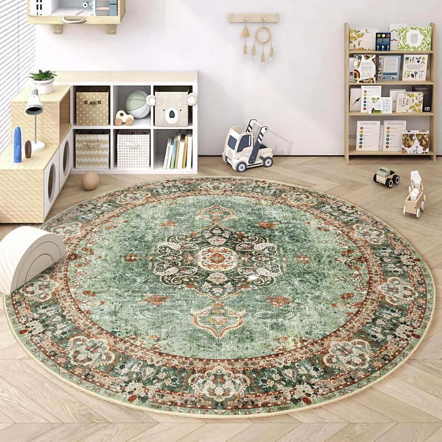 Tapis circulaire à motif Floral rétro, décoration moderne pour salon, doux et antidérapant, décorati