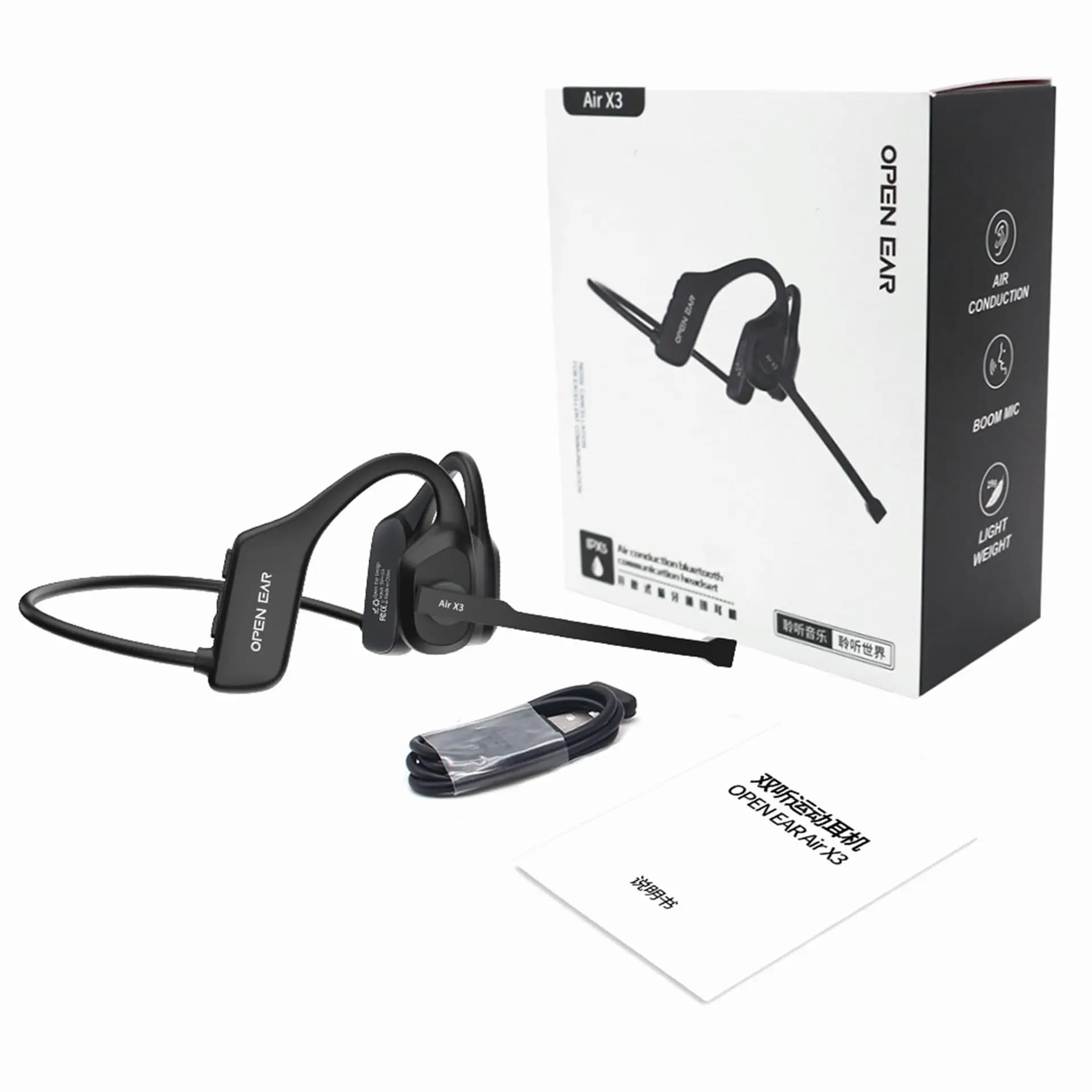 Casque Bluetooth à oreille ouverte avec microphone, casque sans fil Bluetooth 5.3 avec HONMic pour l