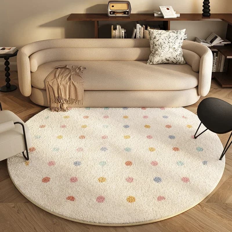 Tapis modernes et simples pour salon, style crème, décoration de chambre, tapis rond moelleux et dou