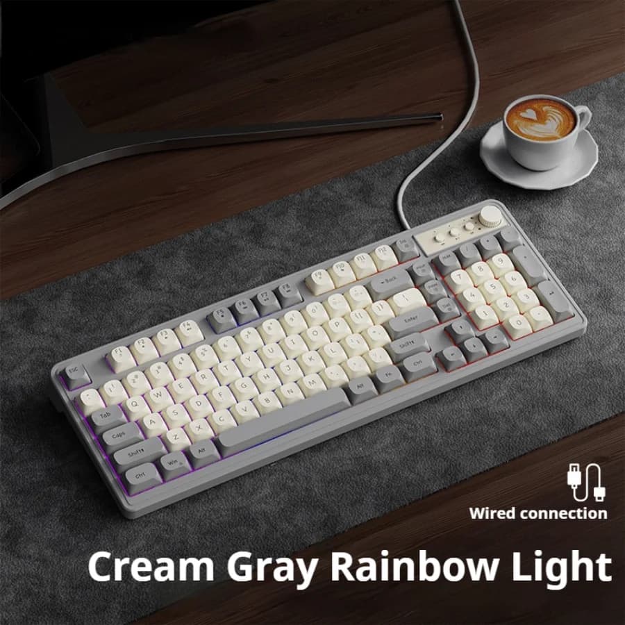 Clavier de jeu EWEADN filaire, 98 touches silencieuses avec capuchons de touches crème, éclairage ar