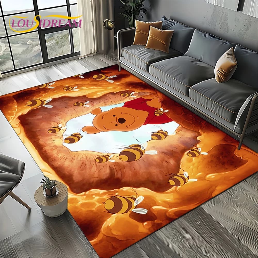 Tapis de dessin animé Winnie Pooh ours mignon 3D, pour chambre à coucher, salon, décoration de canap