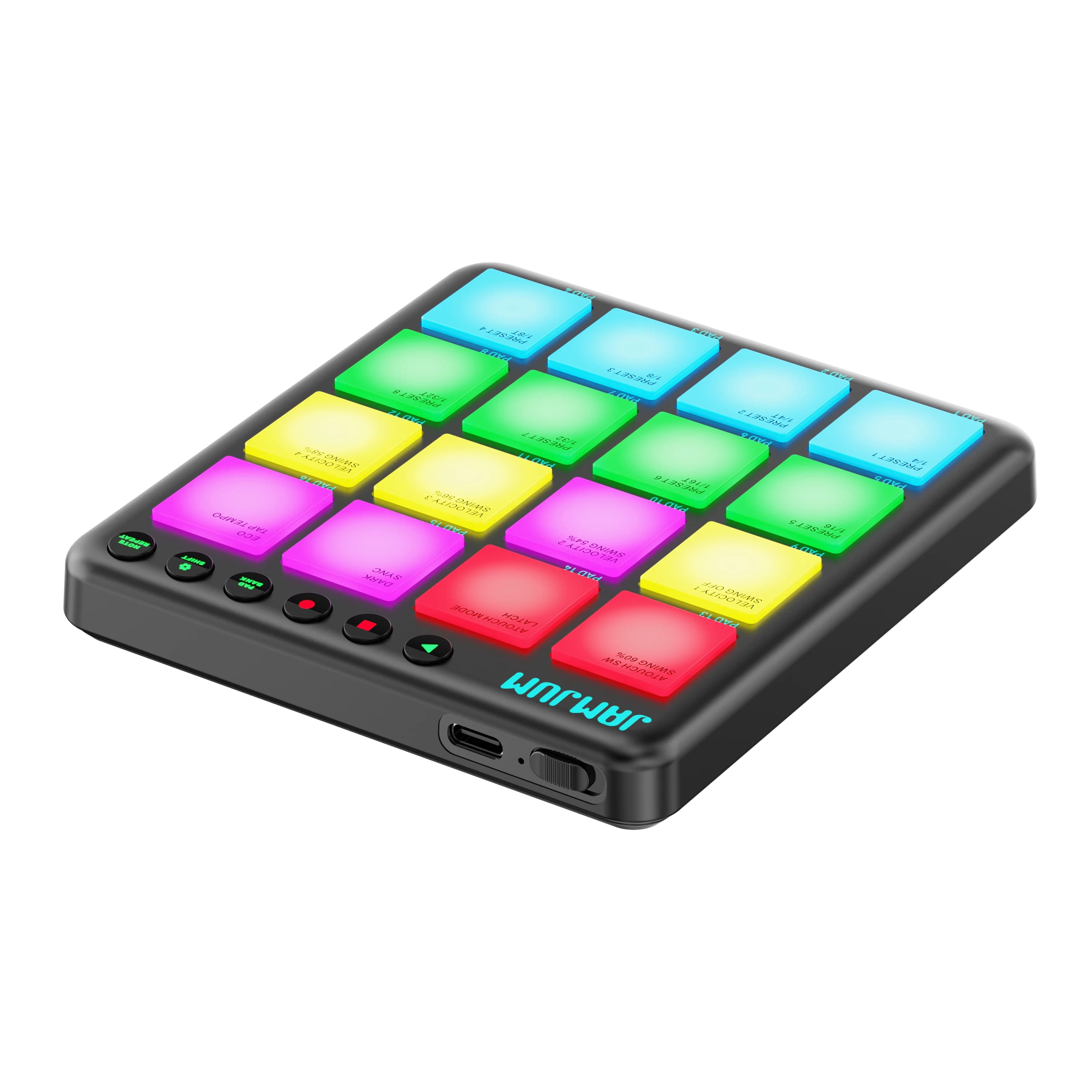 Contrôleur MIDI sans fil JAMJUM JP-MINI / 16 pads RVB / 8 préréglages / 4 courbes de vitesse / After