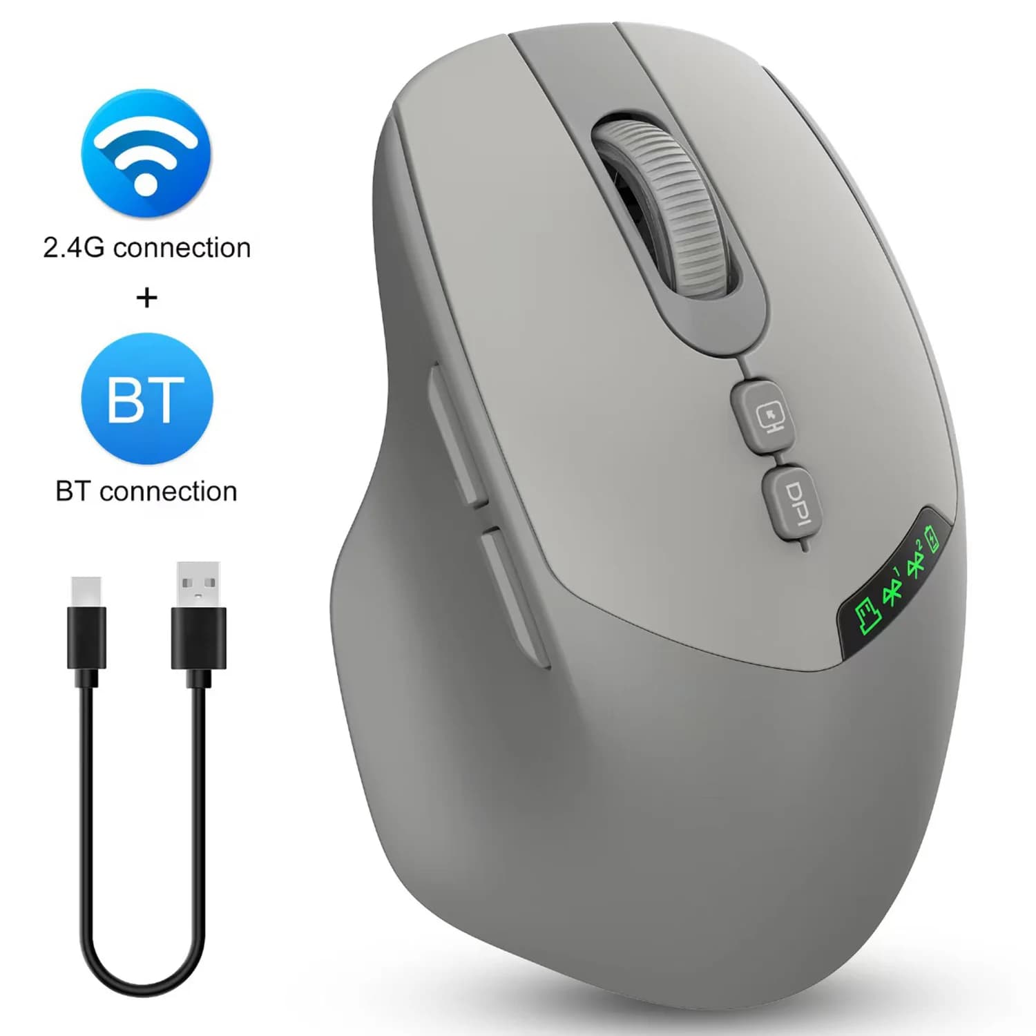 Souris sans fil silencieuse double mode 2026 Bluetooth 2.4G, clic silencieux, DPI réglable, affichag