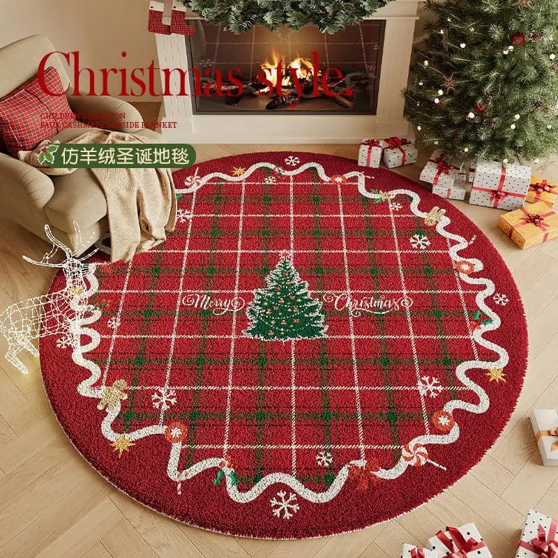 Tapis de noël rond antidérapant pour salon et chambre à coucher, décoration d'arbre de noël dans la