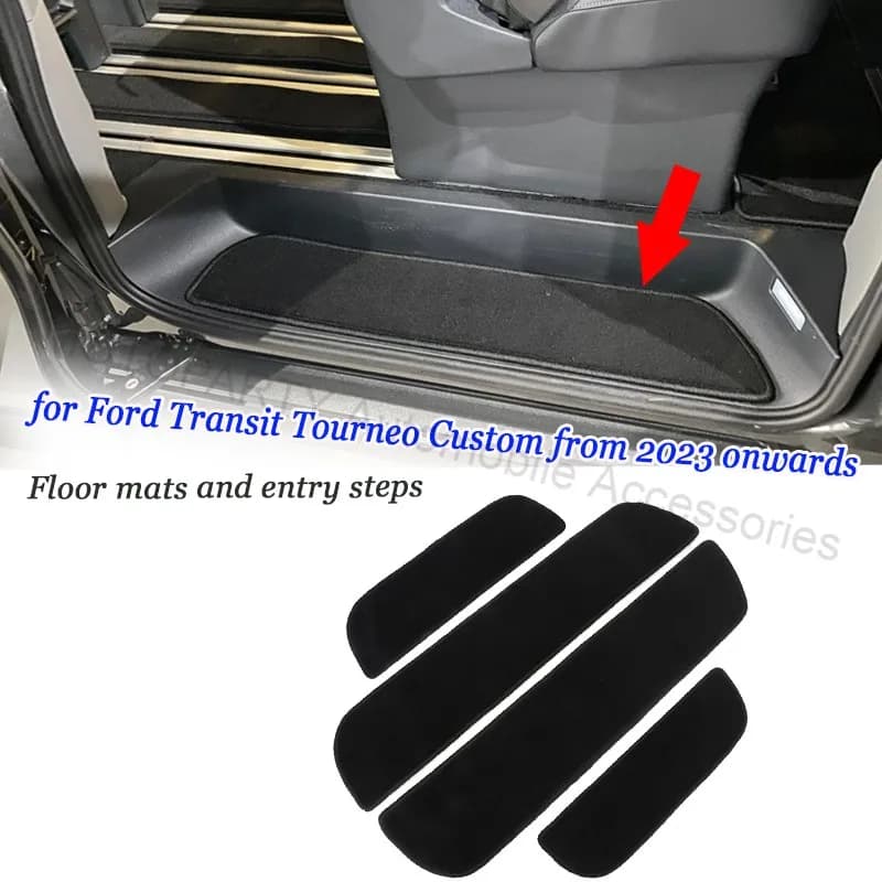 Tapis de sol et tapis de seuil de porte pour Ford Transit Tourneo Custom 2023 - 2025, 4 pièces, prot