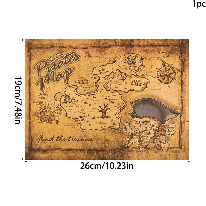 Carte de l'aventure Pirate de la mer des caraïbes, classique, Vintage, carte du monde du trésor, déc