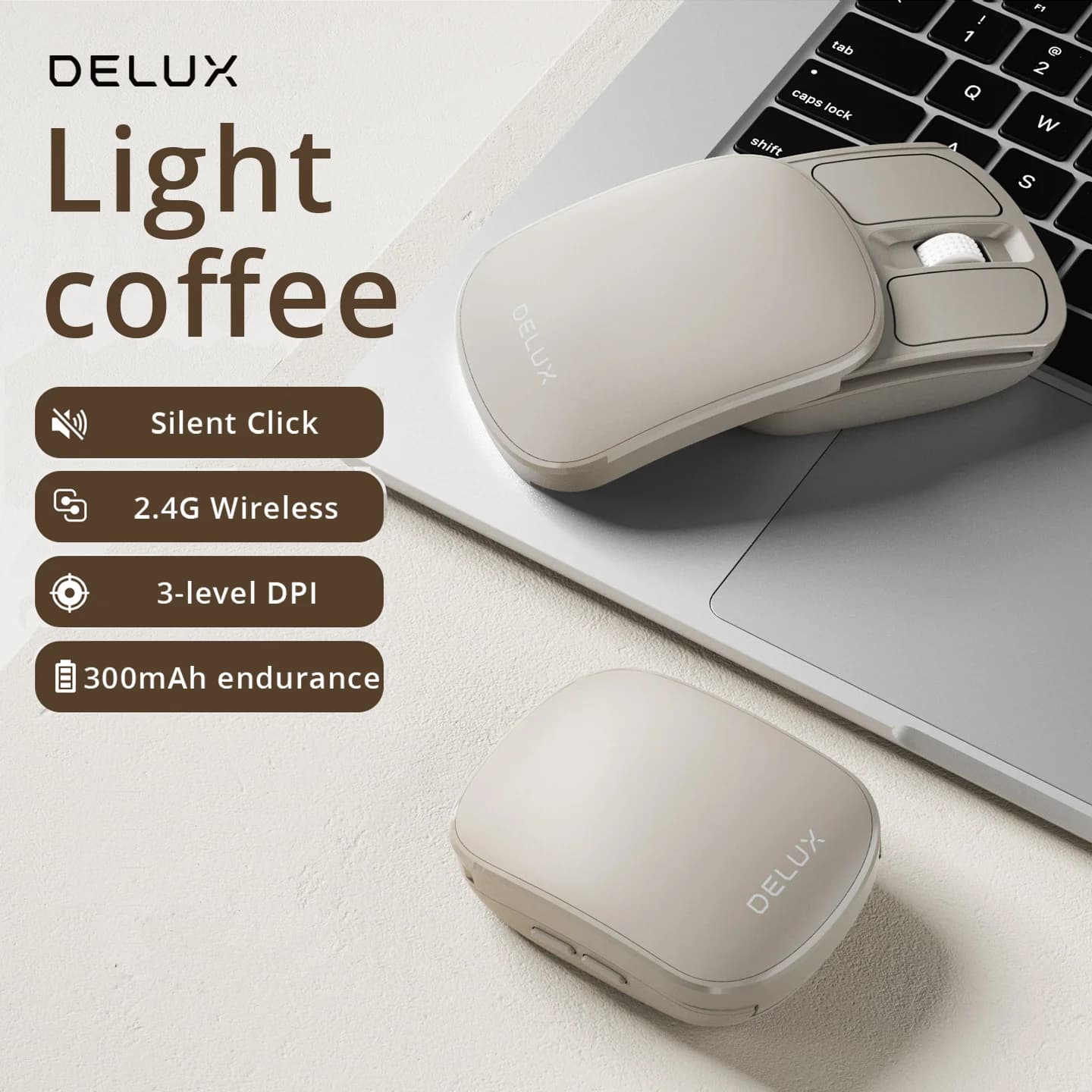 Delux souris pliante de poche sans fil 2.4G Bluetooth5.2 clic silencieux Portable ultra-léger 55g po