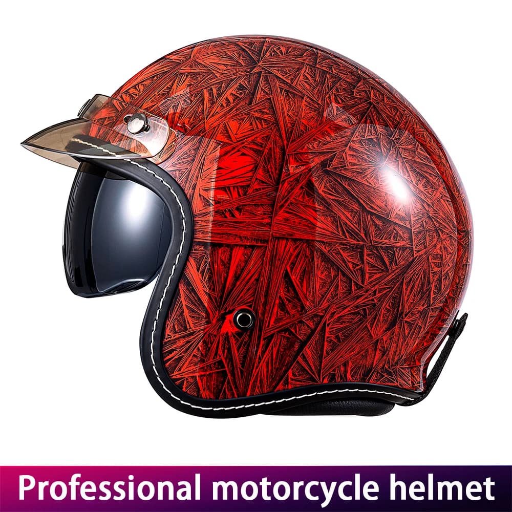 Casque de moto Vintage rouge trois-quarts mâle femelle double lentille Cruiser Biker couvre-chef Pro