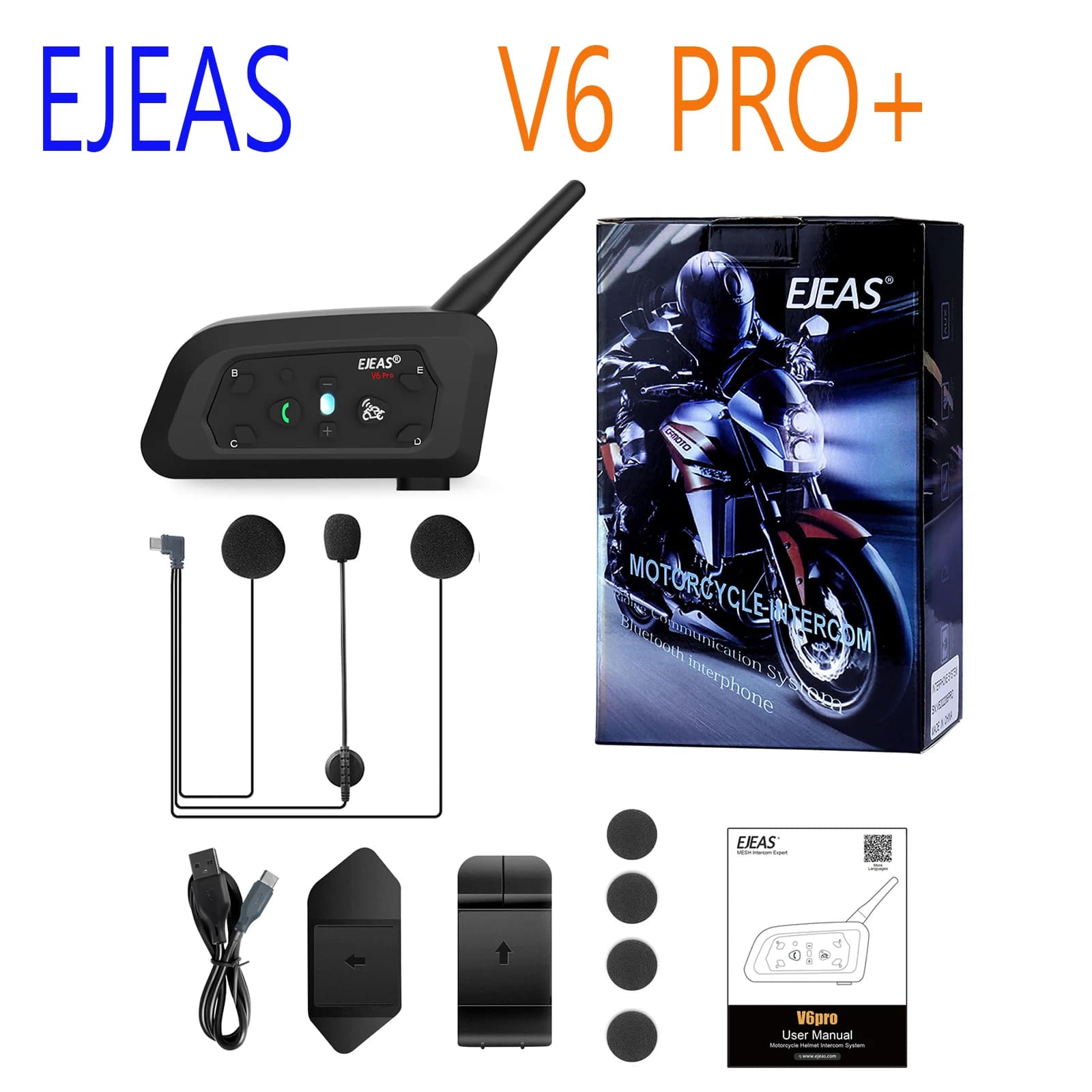 EGuitar-Oreillette Bluetooth 1200 pour Casque de Moto, Appareil de Communication pour 6 Motocycliste