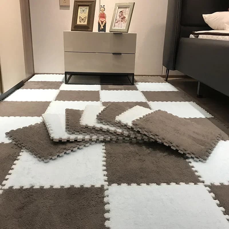 Tapis de jeu en peluche douce pour enfants, 30x30CM, Puzzle, tapis de jeu chaud, carreaux d'exercice