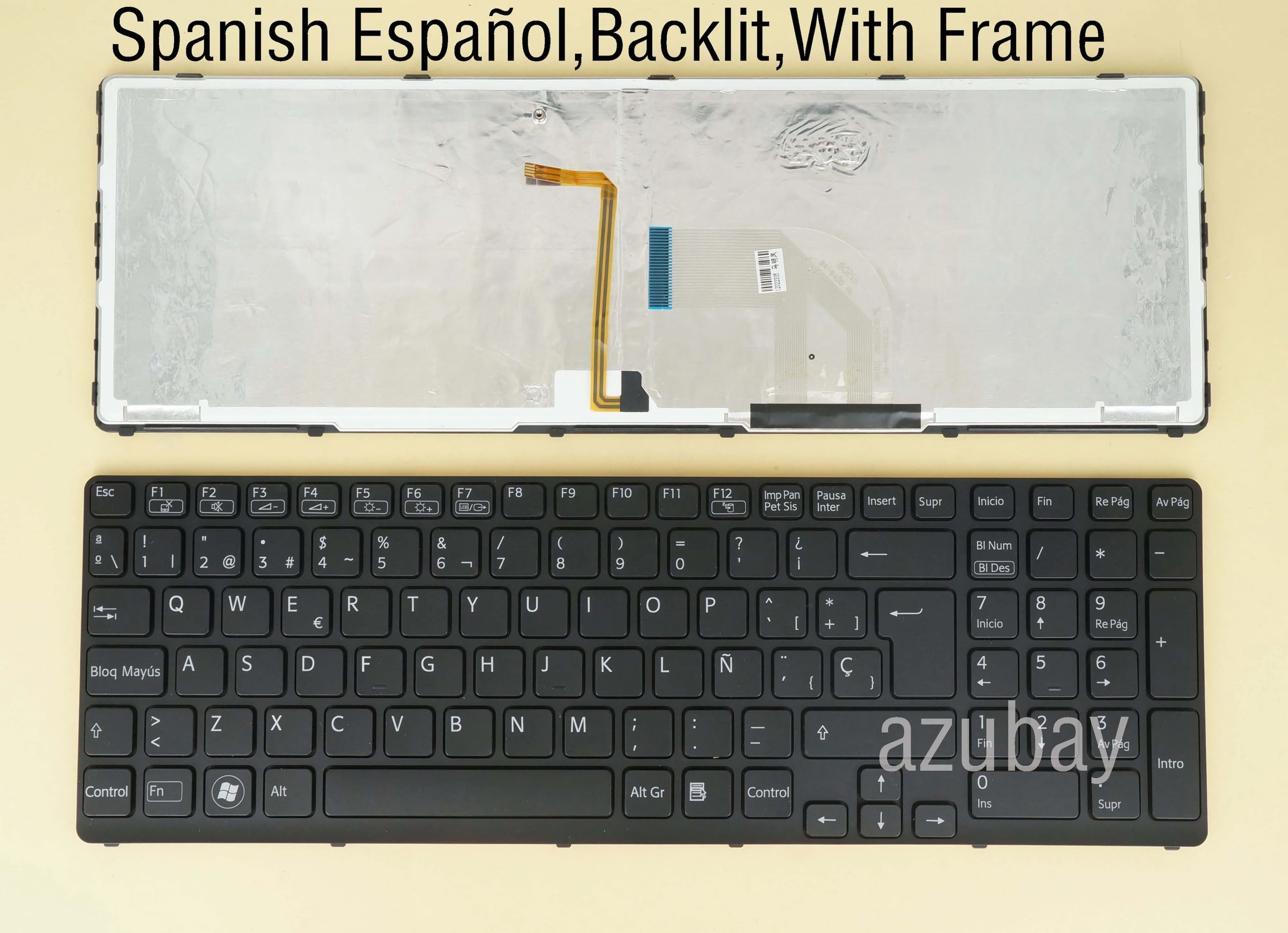 Clavier espagnol pour Sony VAIO SVE17 SVE 17 17.3', rétroéclairé, avec cadre noir