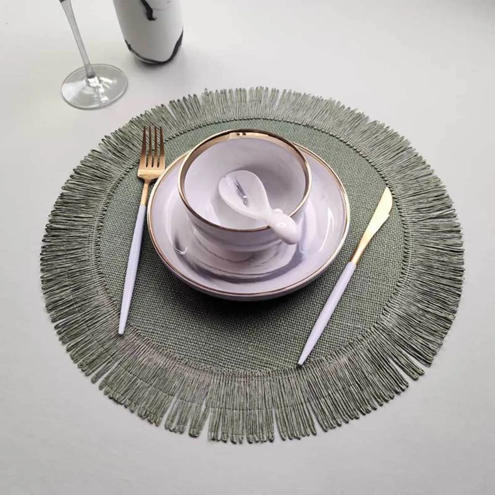 Tapis rond en jute avec franges, isolation thermique, antidérapant, tapis de table, set de table