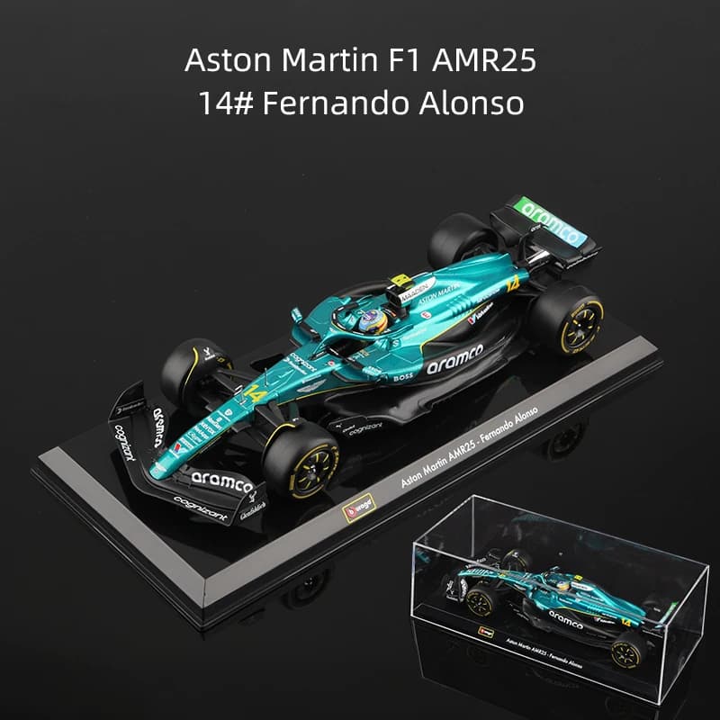 Modèle de voiture de course Bburago 1:24 AMR25 F1 avec casque, Aston Martin Formule 2025, véhicules