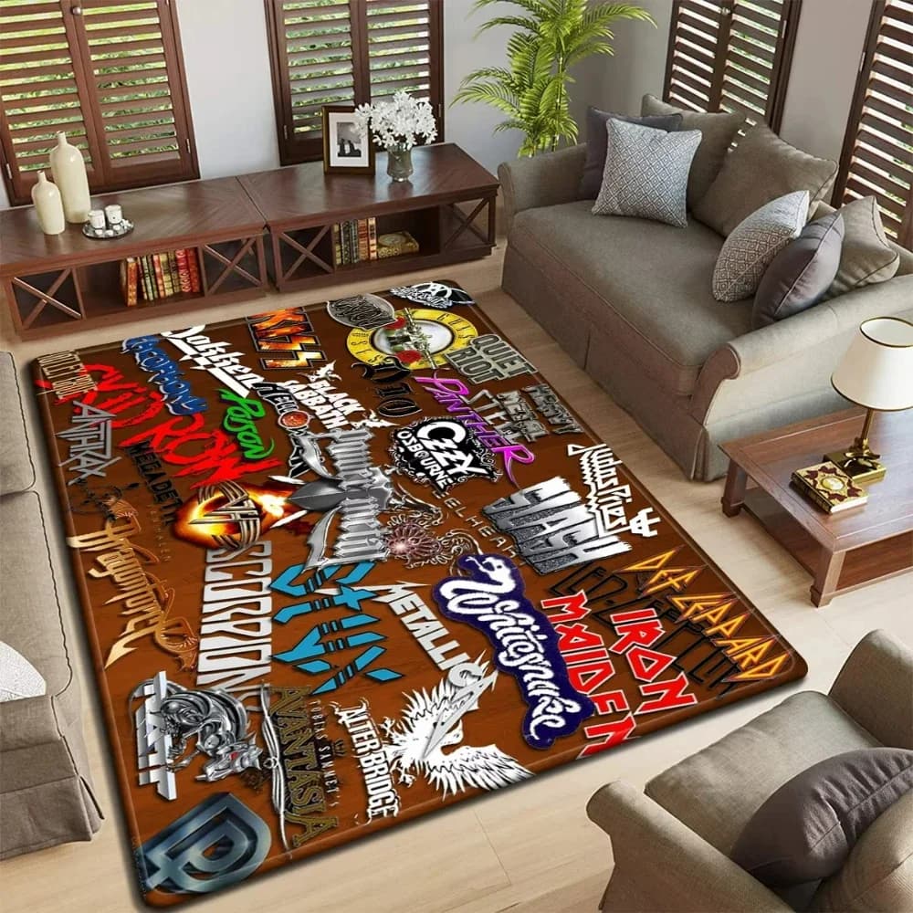 Tapis souple antidérapant avec Logo de groupe de musique, motif Rock and Roll, pour salon, chambre à