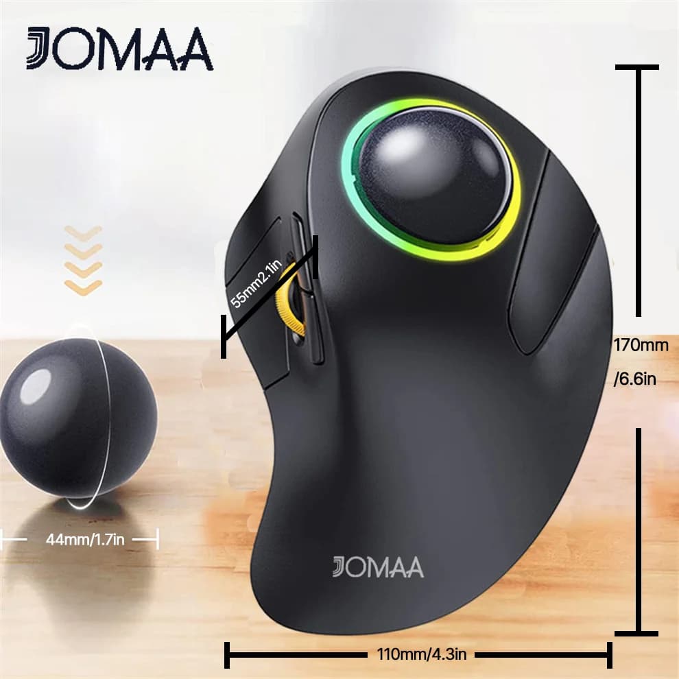 Jomaa rvb rétro-éclairé Trackball souris contrôle pour jeu Bluetooth main droite verticale Trackball