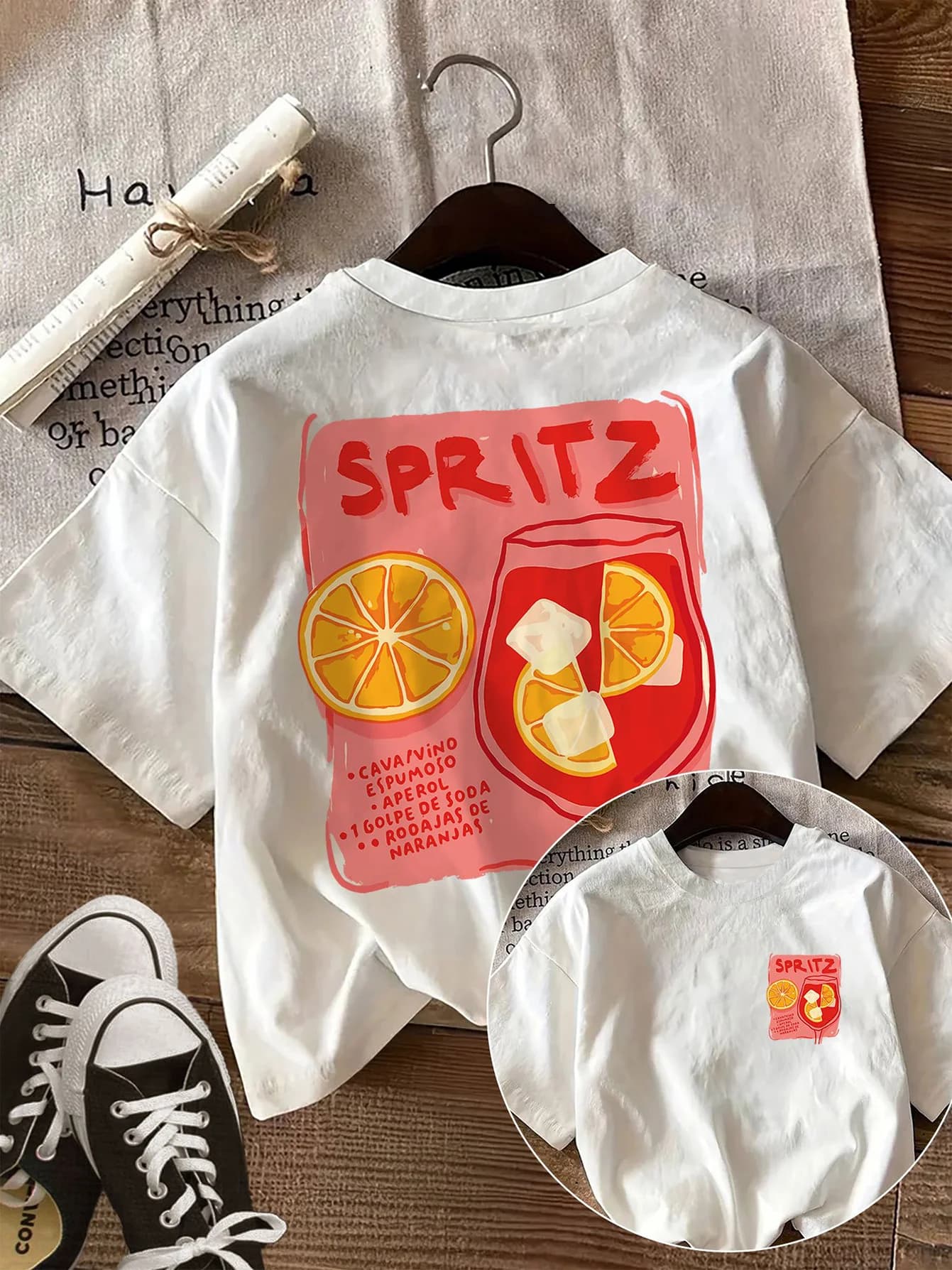 T-shirt graphique avec recette d'Aperol Spritz, t-shirt assorti mère et fille, cocktail orange d'été