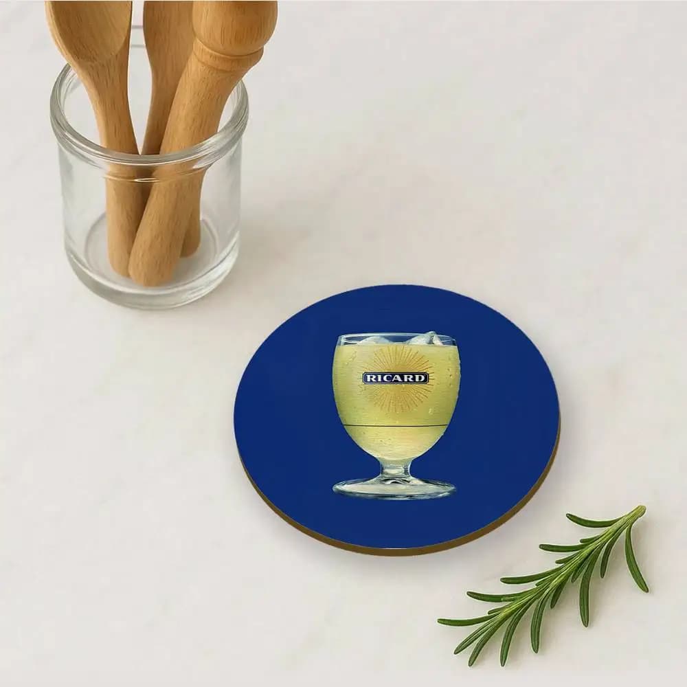 Sous-verres en bois 2D avec logo R-RICARD-Es, résistants à la chaleur, antidérapants, pour la maison