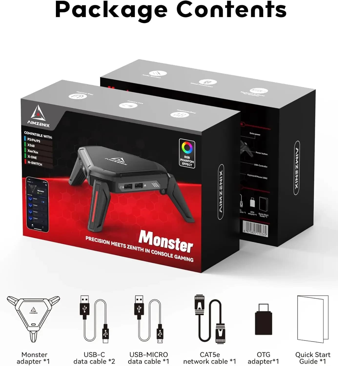 Adaptateur clavier et souris AIMZENIX AX600 MONSTER Pro pour PS5/PS4/Xbox Series X | S/Xbox One/Swit