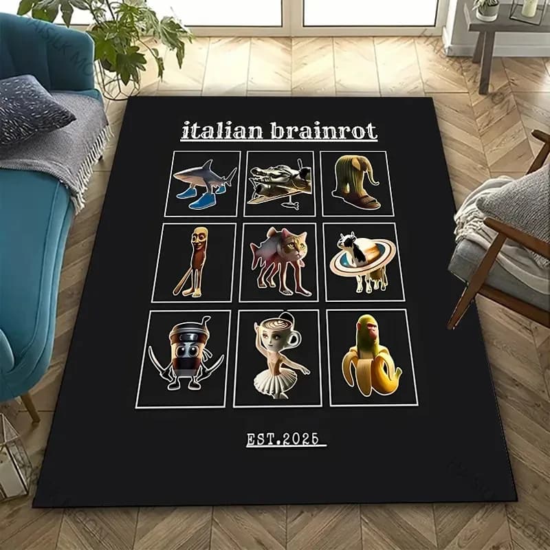 Grand tapis imprimé cerveau italien virtuel drôle, grand tapis de sol pour chambre à coucher et sall