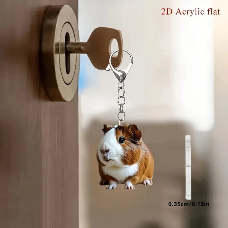 Porte-clés mignon cochon d'Inde 2D plat en acrylique, pendentif hamster, porte-clés Kawaii animal de