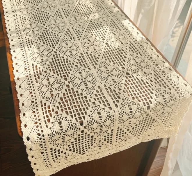 Chemin de table et nappe en coton crocheté à la main, style nordique – Nappe décorative pour meuble