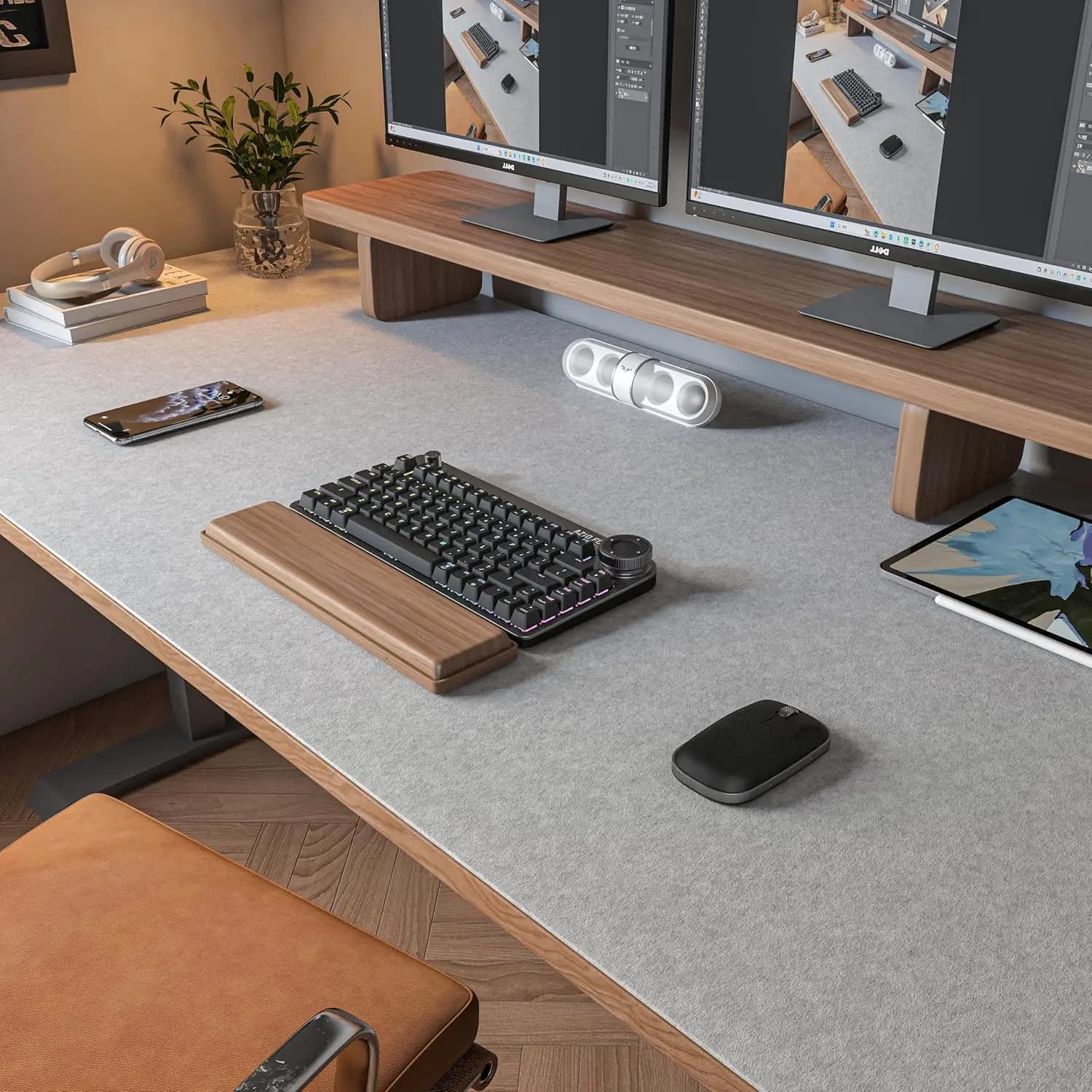 Tapis de bureau en feutre pour ordinateur de bureau (31.5x15.7 pouces), grand tapis de souris en feu