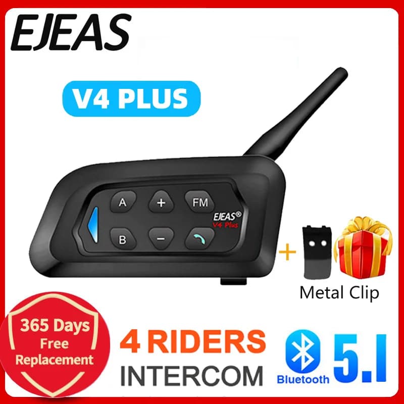EGuitar-Oreillette Bluetooth AS V4 PLUS pour casque, appareil de communication pour 2 à 4 motocyclis