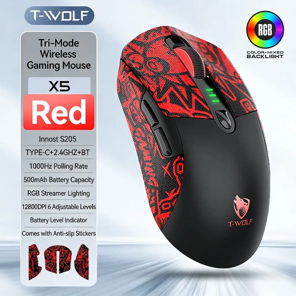 Souris gaming sans fil X5 RGB, promotion exceptionnelle, 12800 DPI, boutons programmables, batterie