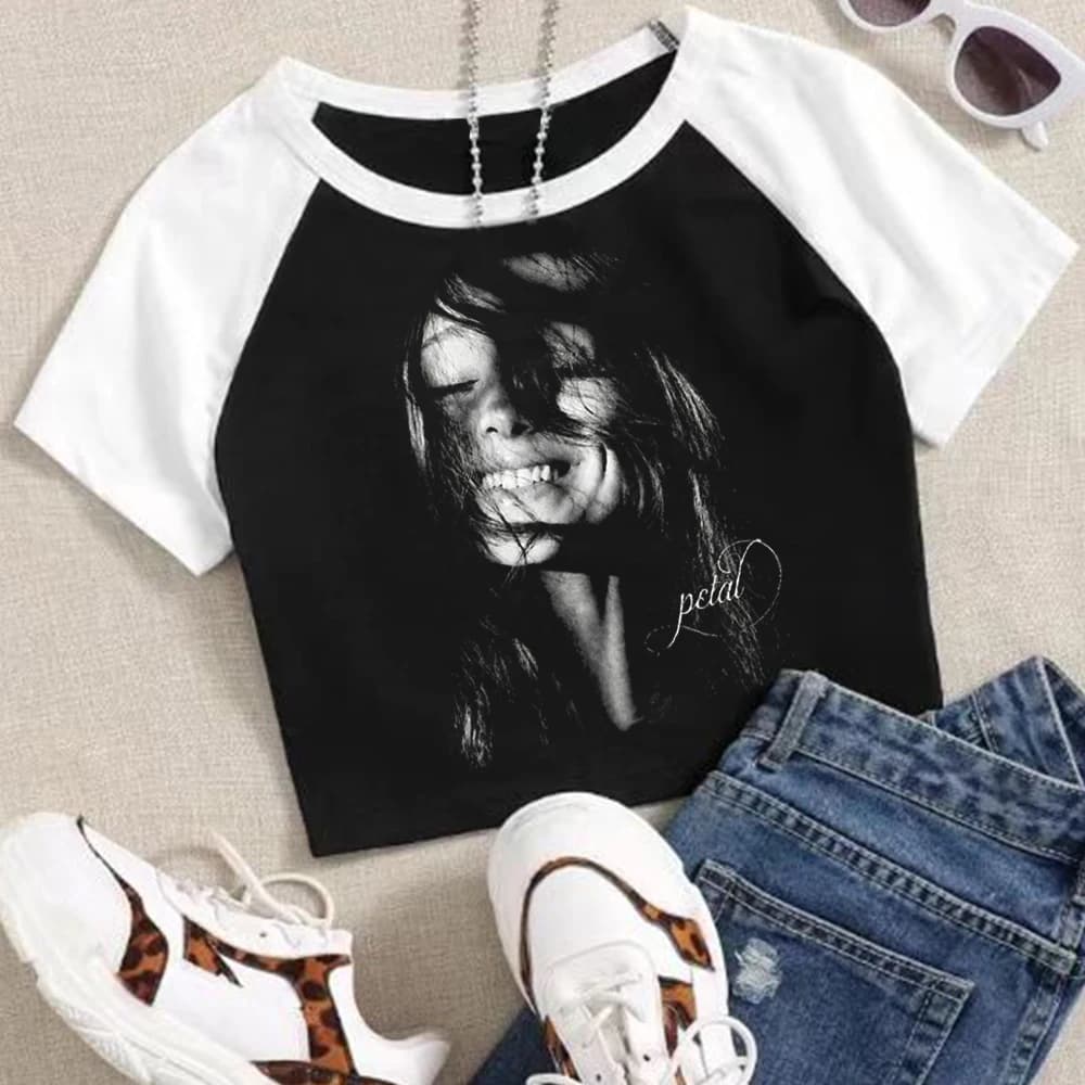 T-shirt Crop Top Ariana Grande Petal Album pour filles et femmes, col rond, manches courtes